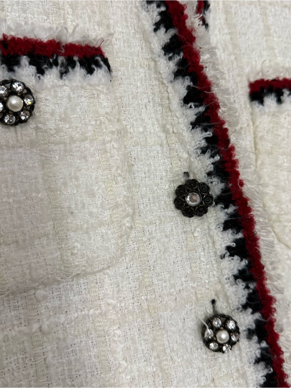 Zara Woman Tweed Bouclé Blazer Women M White Red Black Jeweled Preppy - Picture 5 of 10